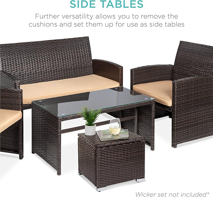 Best Choice Products Set of 2 Wicker Ottomans, Multipurpose Outdoor Furniture...