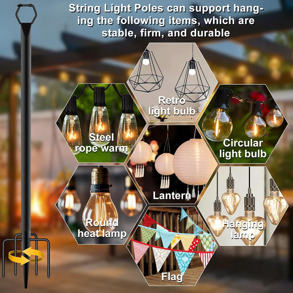 6 Pack String Light Poles for Outside, 10Ft Light Poles for Outdoor String Li...