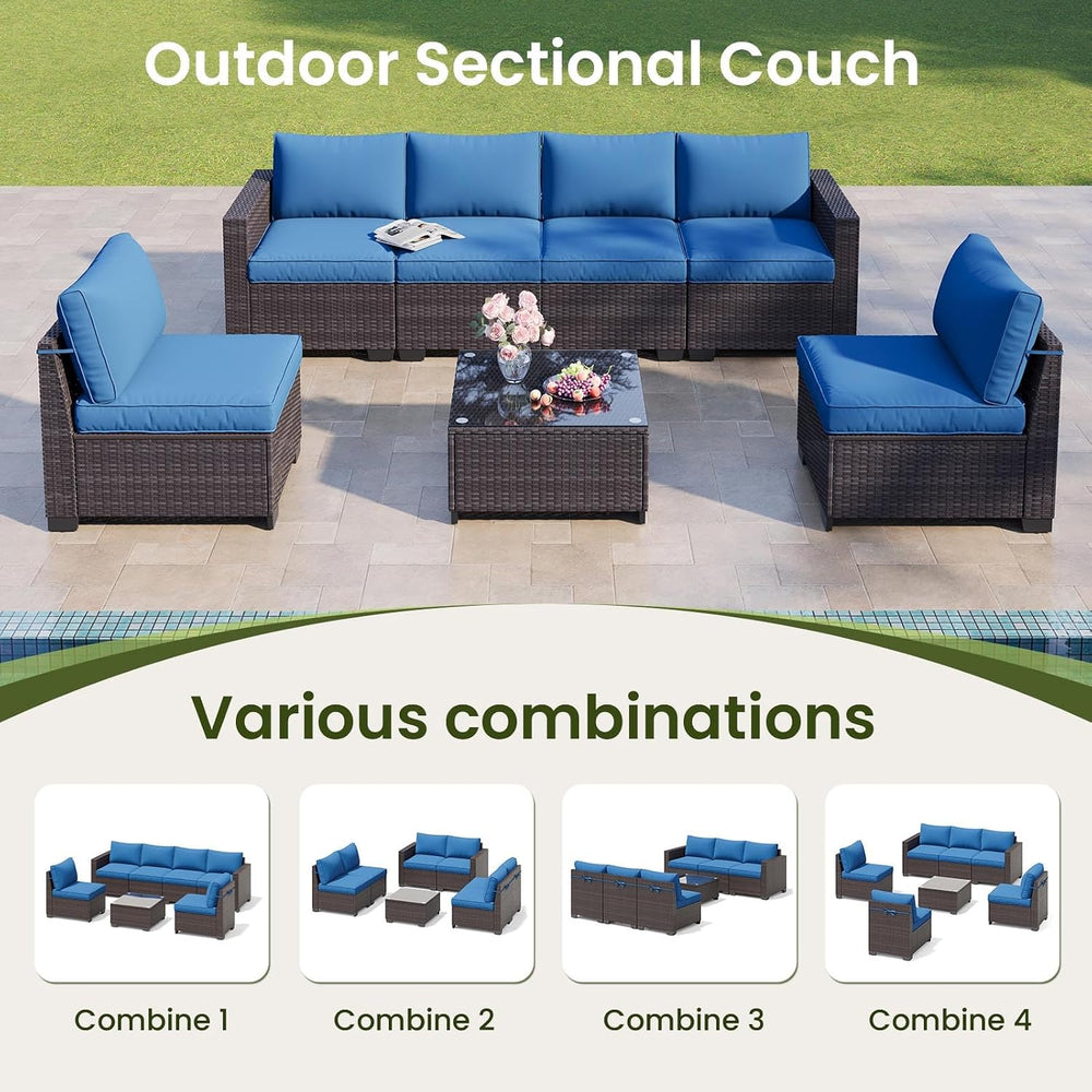 7-Piece Outdoor Patio Furniture Set, 6-Seat All-Weather PE Rattan Wicker Pati...