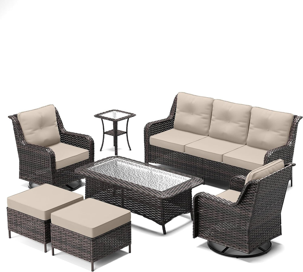 7 Pieces Patio Furniture Set,High Back Wicker Outdoor Sectional Furniture Set...
