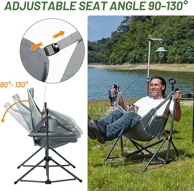 Timber Ridge Hammock Camping Chair with Adjustable Backrest, Heavy Duty Foldi...