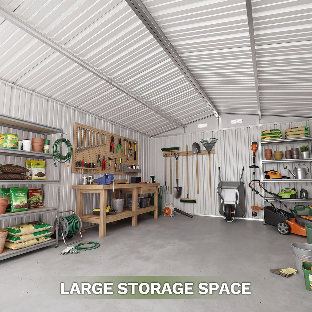 Aoxun 10x12 FT Outdoor Storage Shed with Lockable Double Door, Light Brown