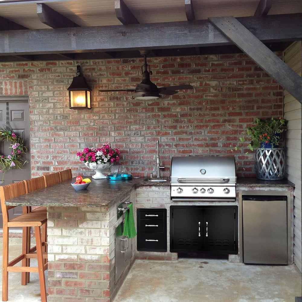 Stanbroil Triple Access Drawers for Outdoor Kitchen, Black Steel