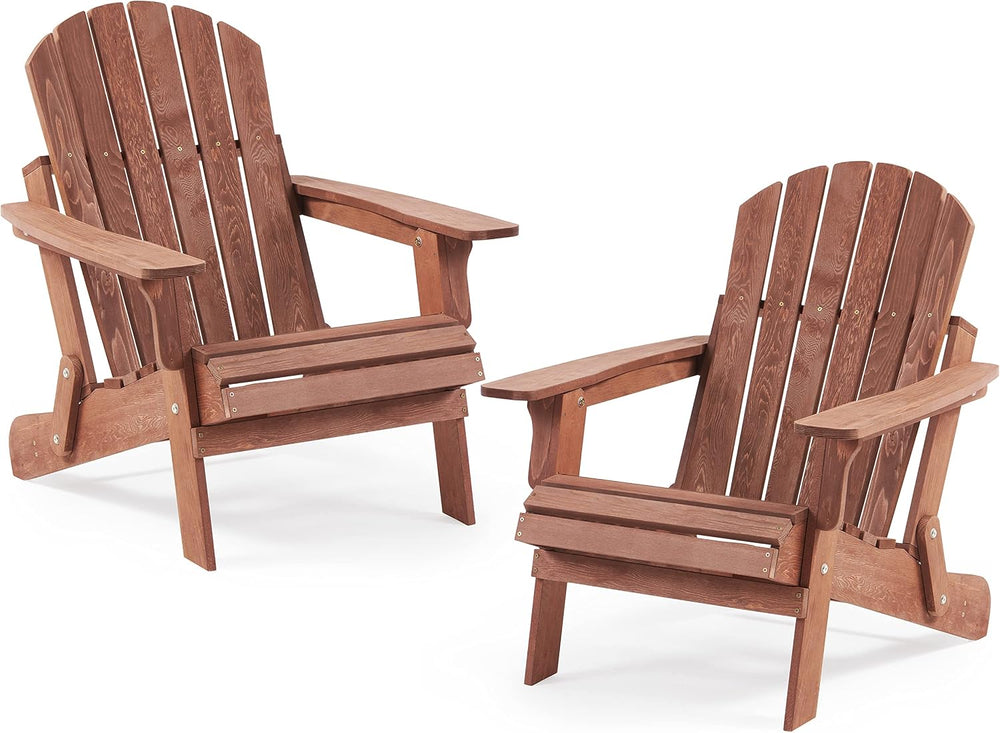 SoliWood Oversize Wooden Outdoor Folding Adirondack Chair Set of 2 with Pre-A...