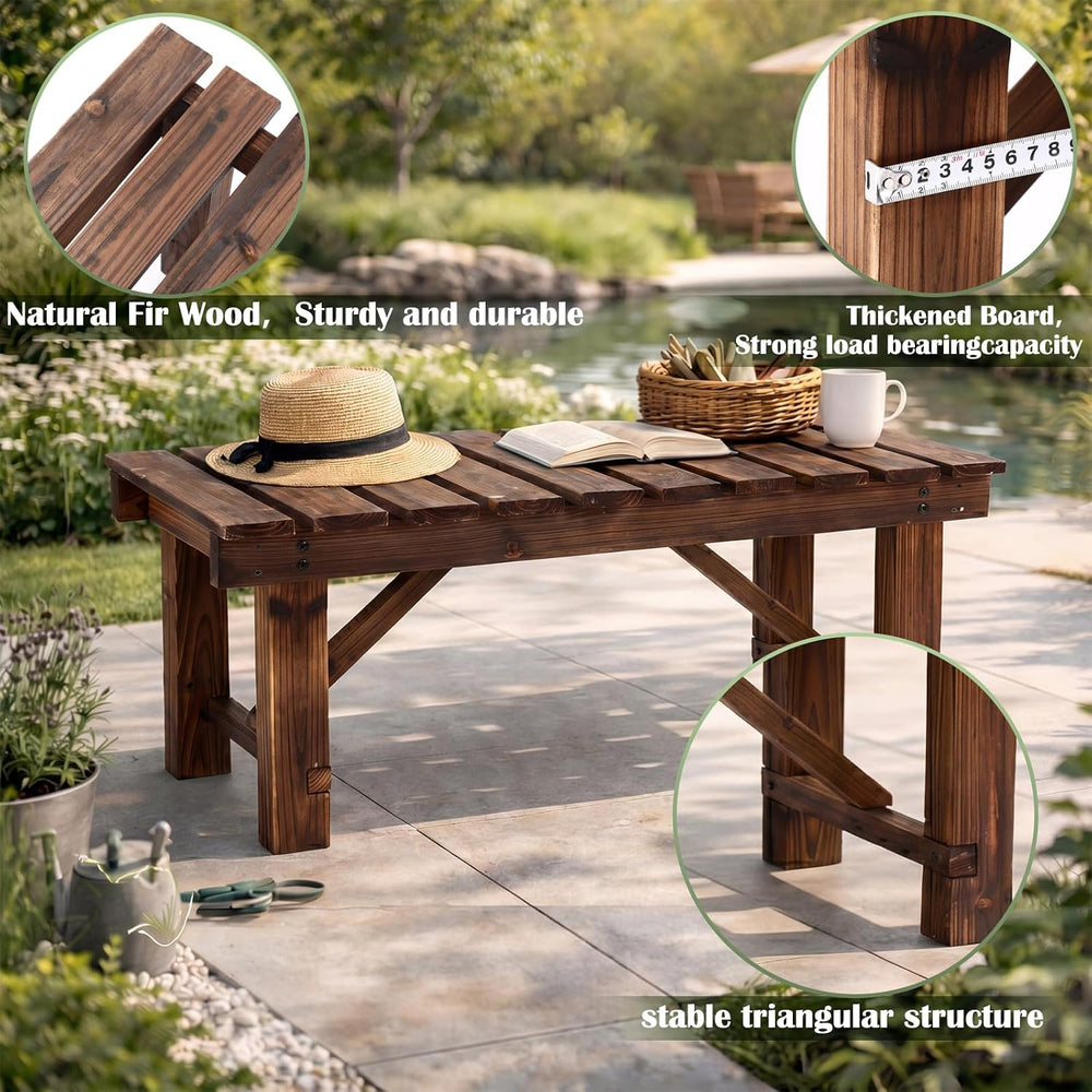Cinnvoice 35.5 Inch Outdoor Garden Bench, Wooden Rustic Style