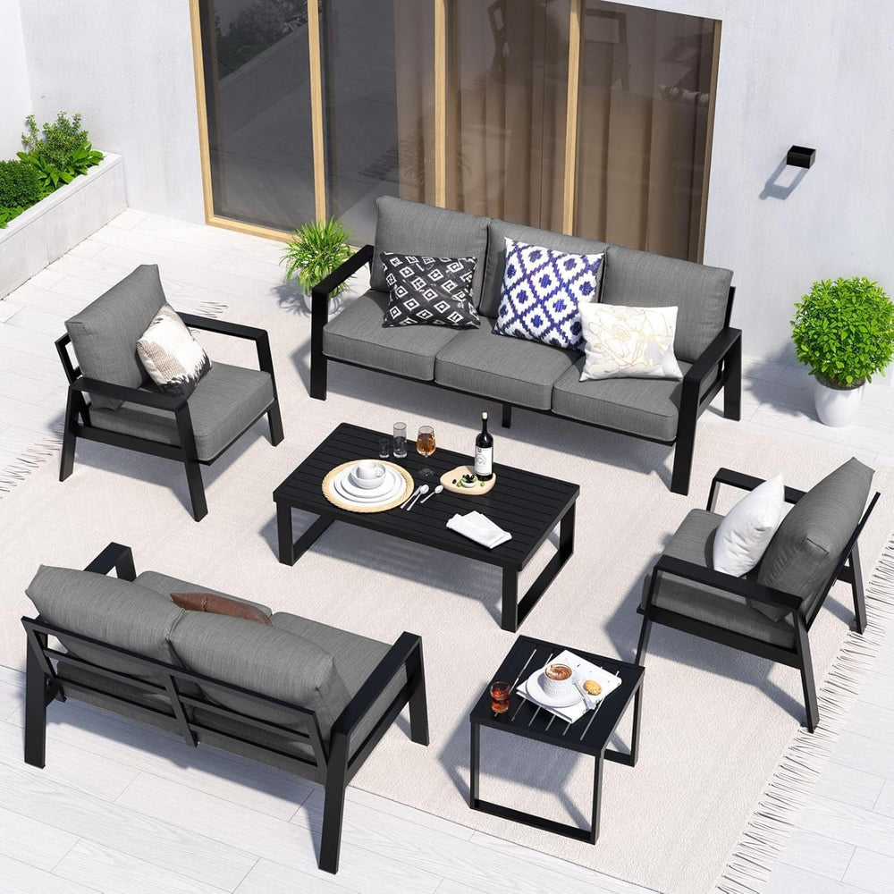 Aluminum Outdoor Loveseat, Oversized Patio Couch, Modern Sofa All Weather Met...