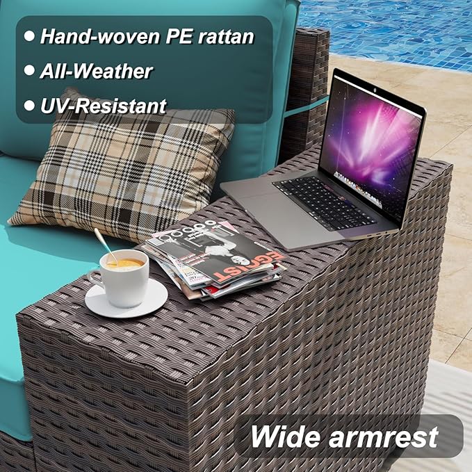ALAULM 6 Pieces Patio Furniture Set, Oversized Seat/Armrest and High Back Wic...