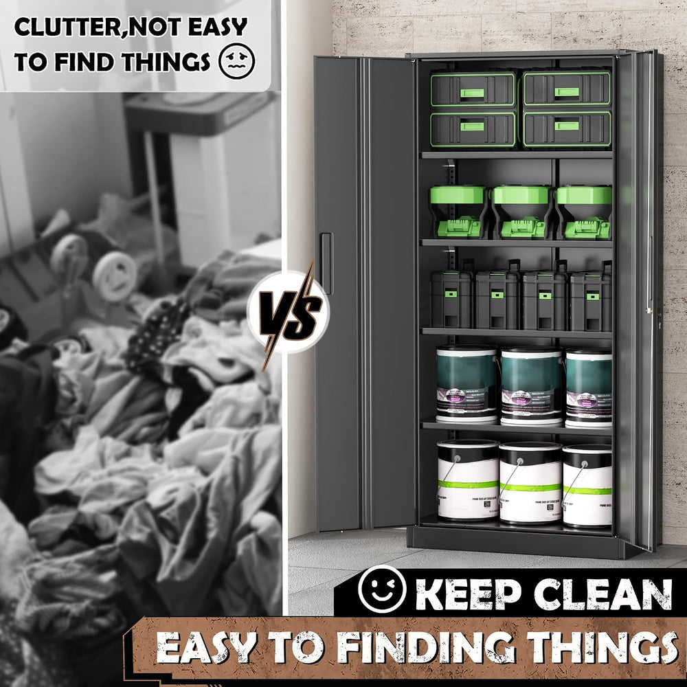 INTERGREAT Metal Storage Cabinet, 72” H Storage Cabinet with 2 Doors and 4 Ad...