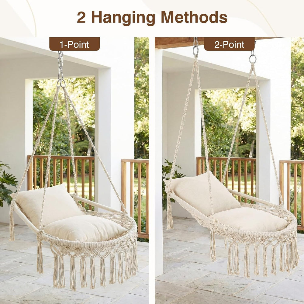 Happygrill Macrame Swing Chair with 2 Removable Cushions