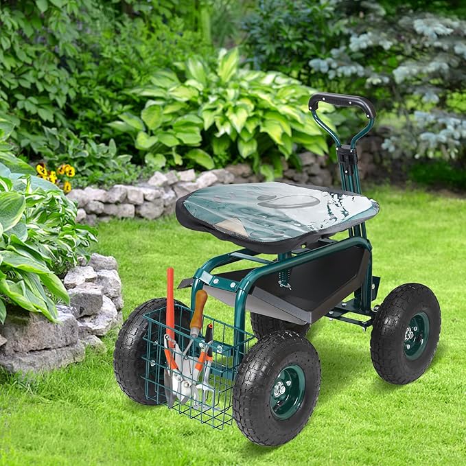 VEVOR Garden Cart Rolling Workseat with Wheels, Gardening Stool for Planting,...
