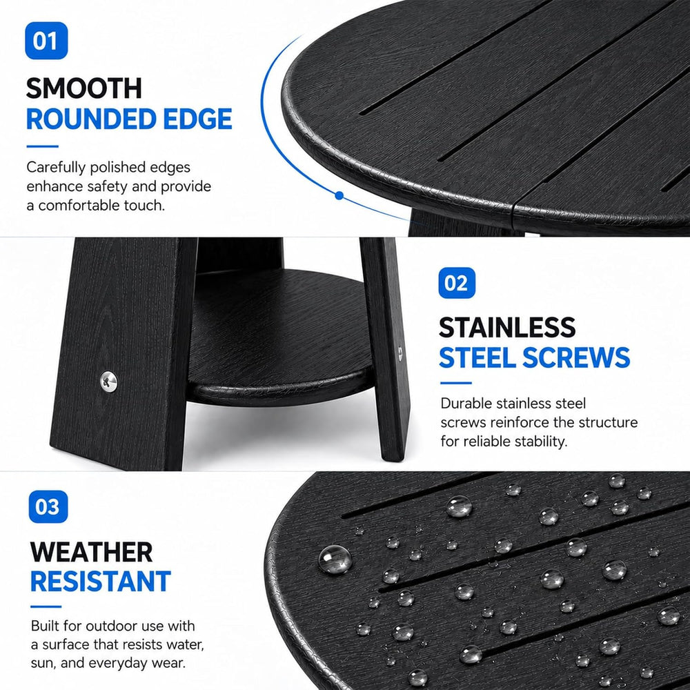 Round Outdoor Side Table, 2-Tier Small HDPE Side Table, Black