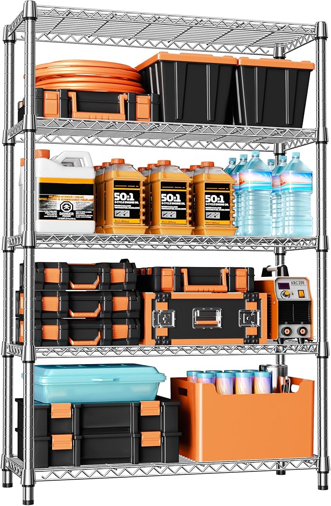 IZEUK 1750LBS Garage Shelving Wide Storage Shelves 5 Tier Metal Shelves Heavy...