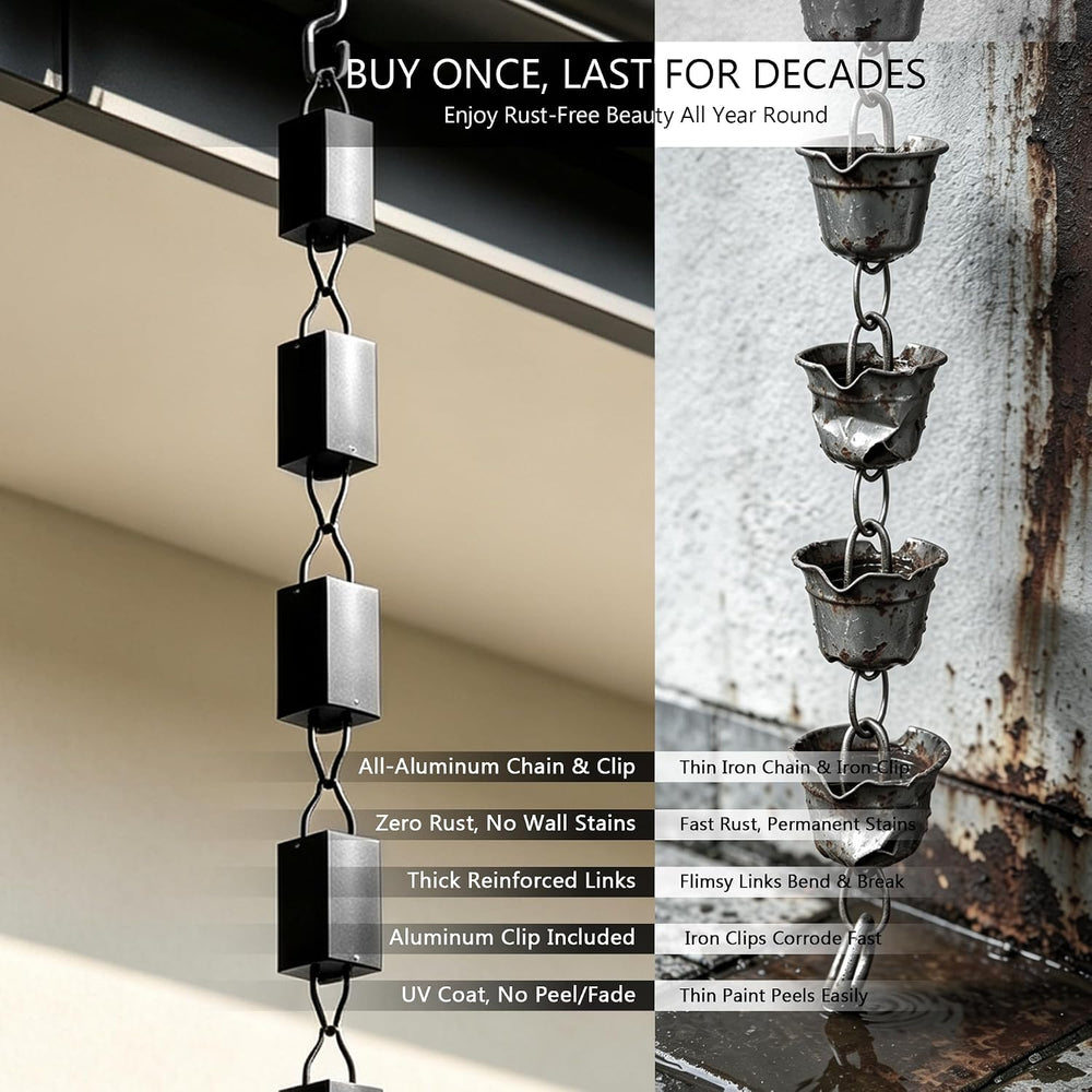 3 ft Aluminum Rain Chain for Gutters Outside, Big Square Cup