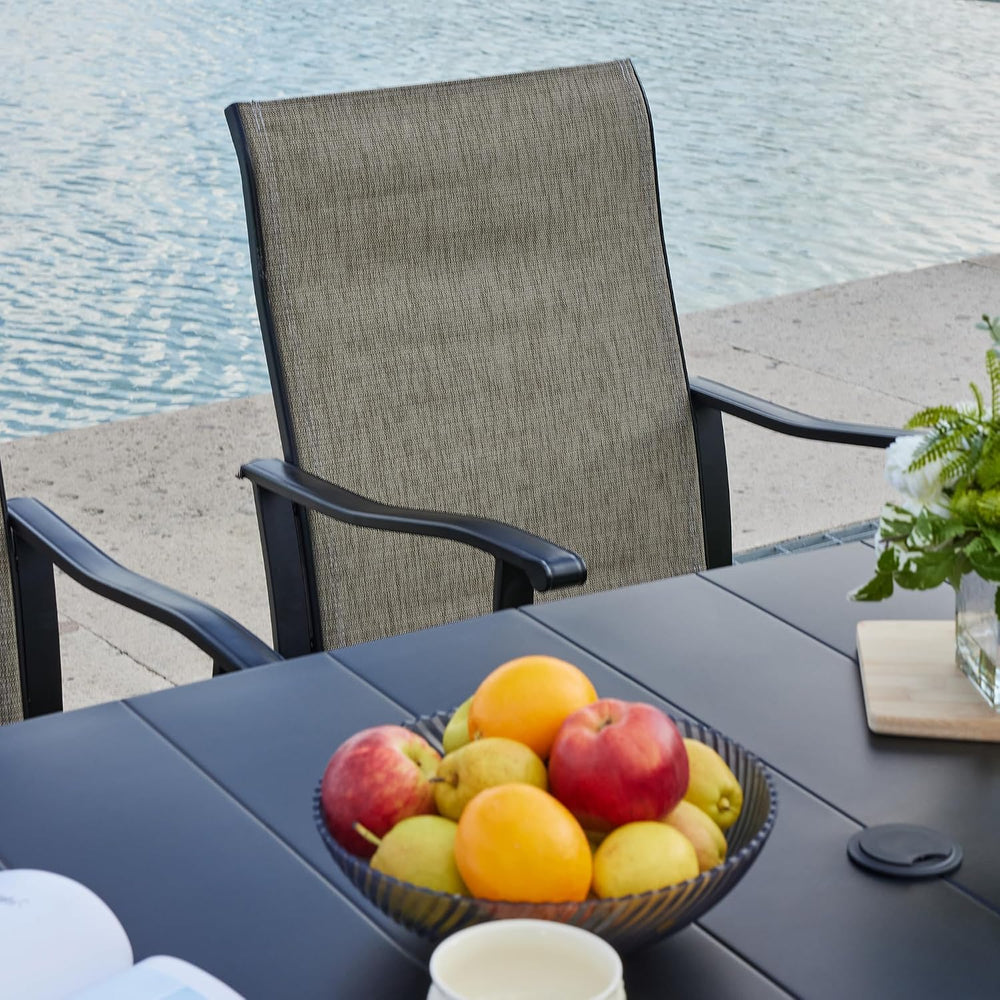VICLLAX Patio Dining Set, Mixed Brown Swivel Chairs & 50" Black Table