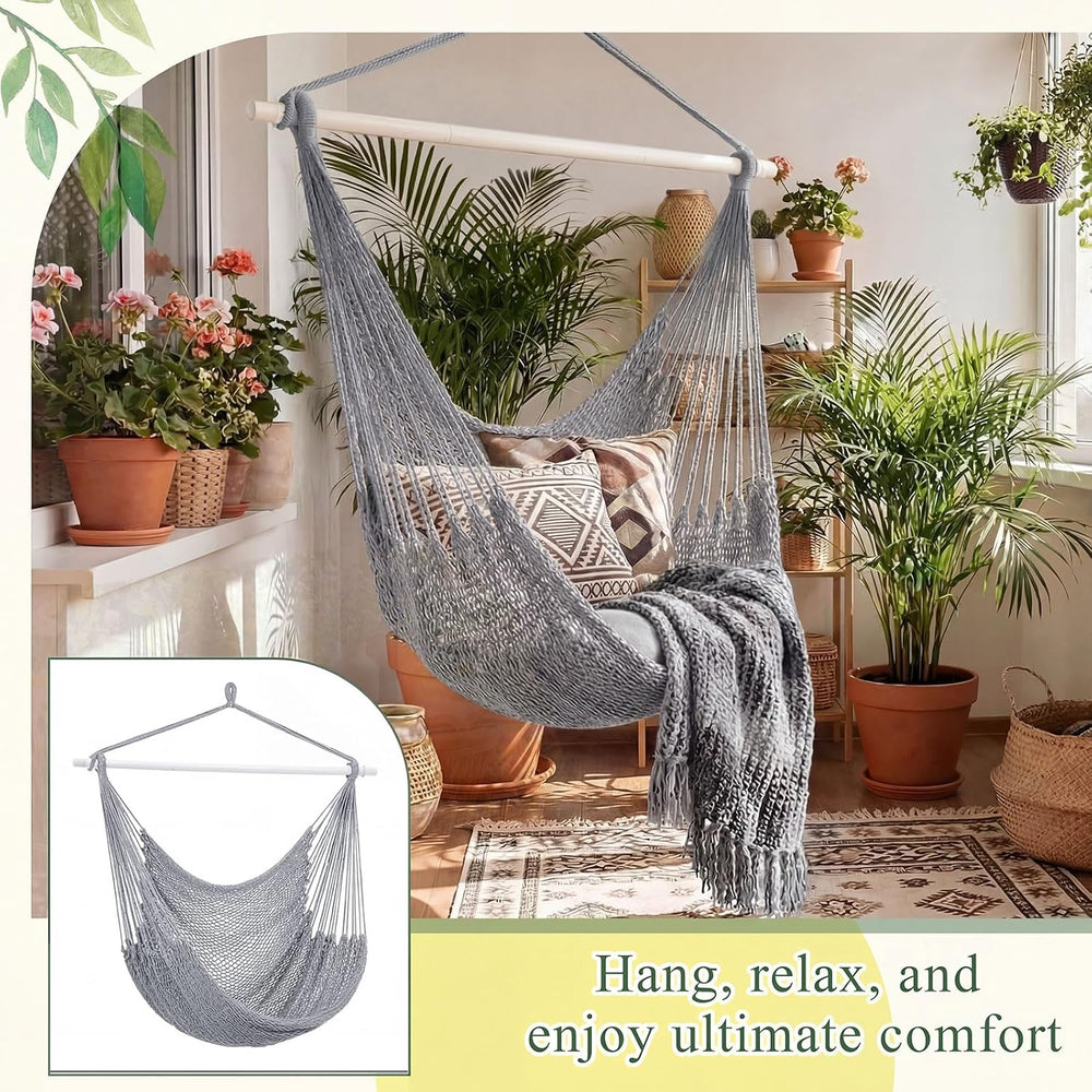 Barydat 2 Pcs Hanging Hammock Chair Boho Swing Chair, Light Gray