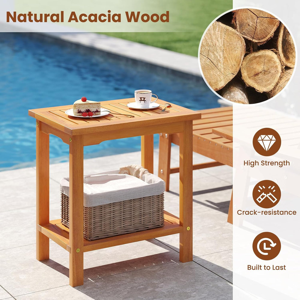 Tangkula Outdoor Side Table, 2-Tier Patio End Table with Slatted Tabletop &am...