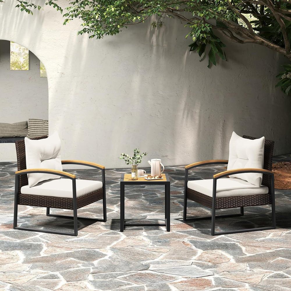 Tangkula 3 Piece Patio Conversation Set, Includes 2 Rattan Chairs and Coffee ...