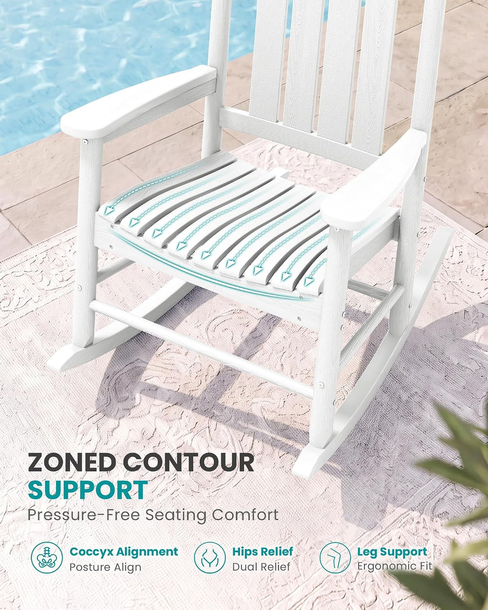 SERWALL Rocking Chair Outdoor, Comfortable Rocker for Adults, White
