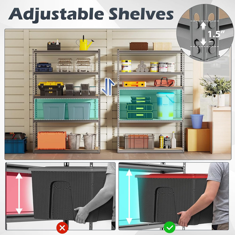 Tangkula 5-Tier 2200 LBS Storage Shelves, 48"x18"x72" (2, Grey)