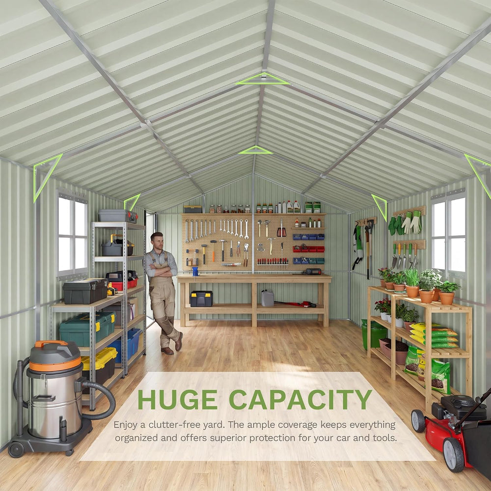 Greesum 12x20FT Heavy Duty Metal Garage with Side Door, Black