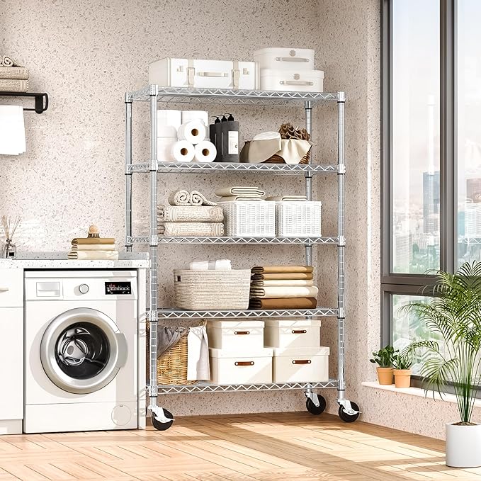 5-Shelf Storage Shelves,Wire Shelving Heavy Duty Metal Storage Shelving Unit ...