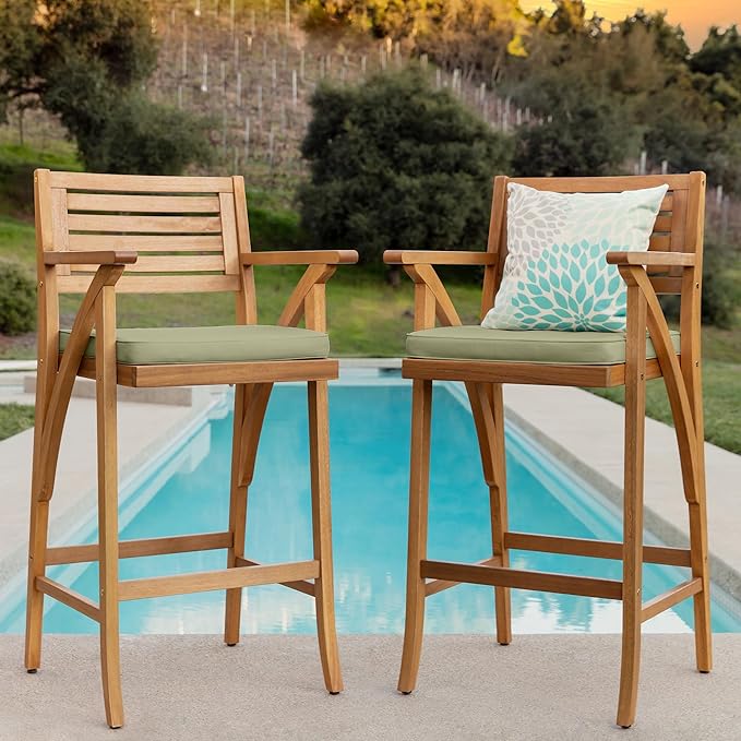 Best Choice Products Set of 2 Outdoor Acacia Wood Bar Stools Bar Chairs for P...
