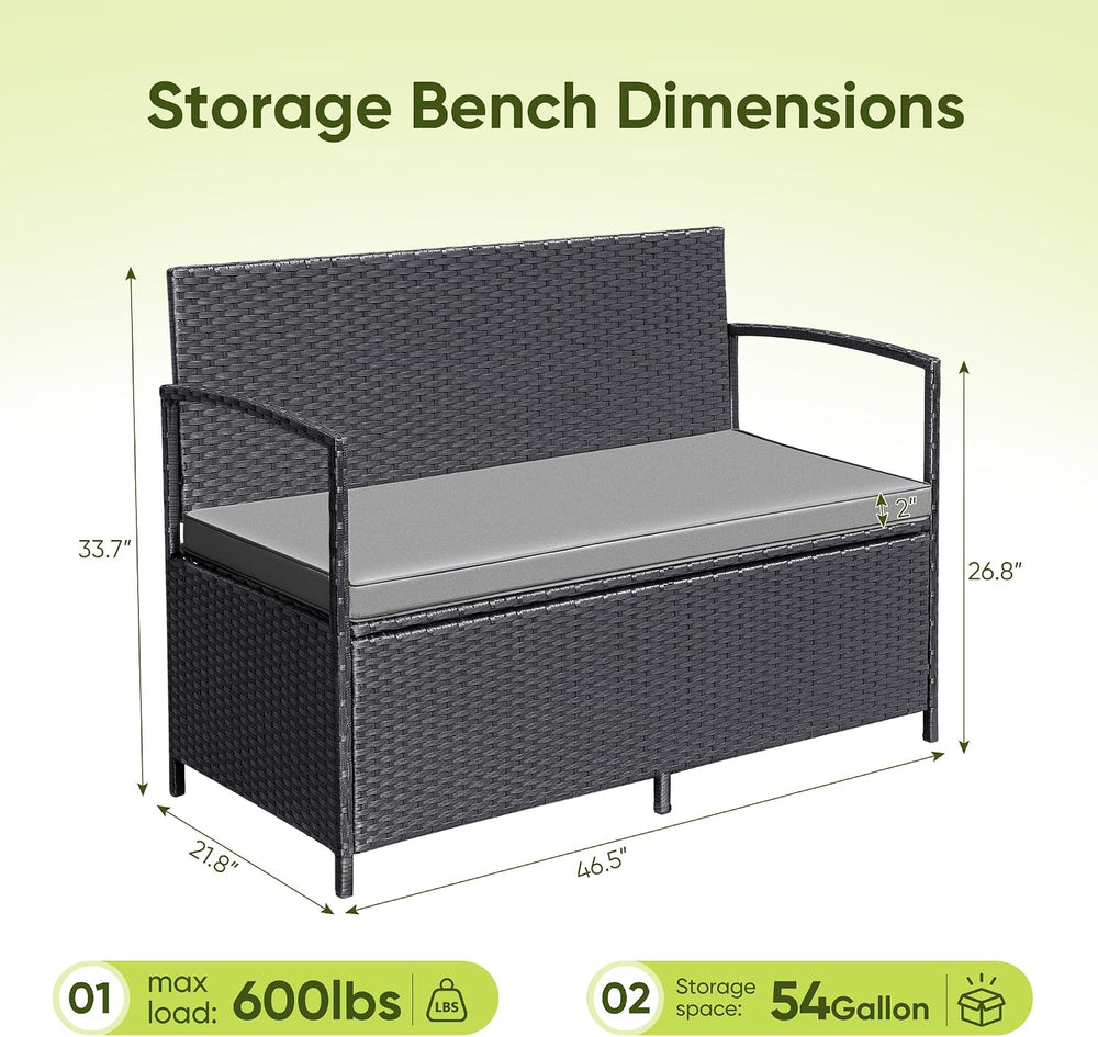Flamaker Patio Loveseat Wicker Outdoor Furniture Storage Bench, Black