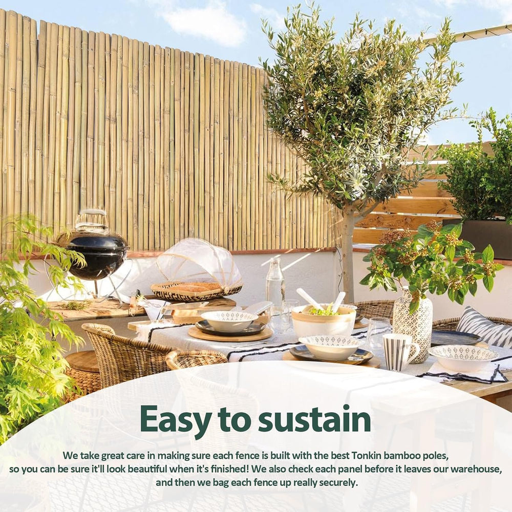 Bamboo Rolled Fence 4ft H x 8ft L x 0.7In D, Eco-Friendly Natural Bamboo Fenc...