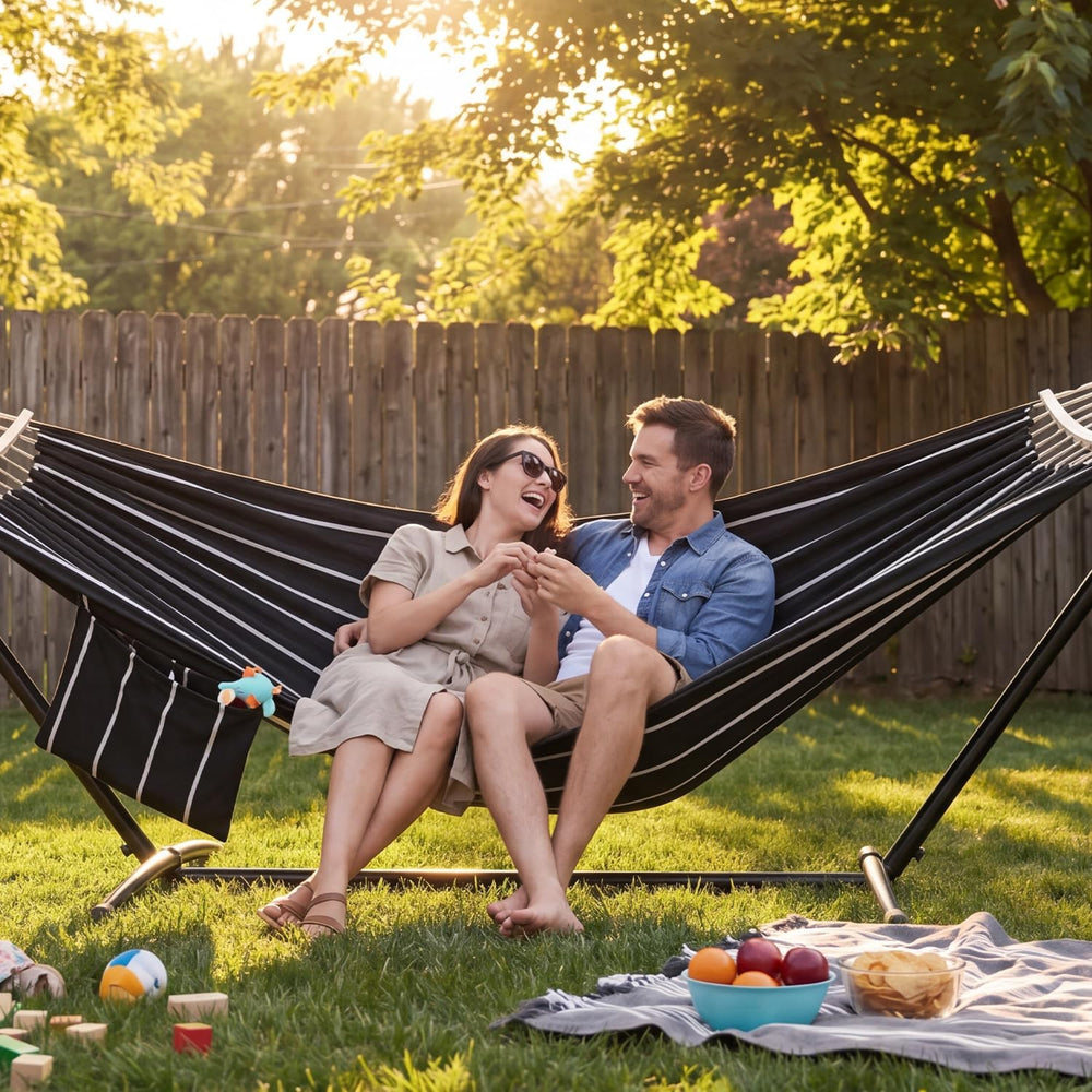 GAFETE Double Hammocks with Stand for Outside, Max 600lbs, (Darkness)