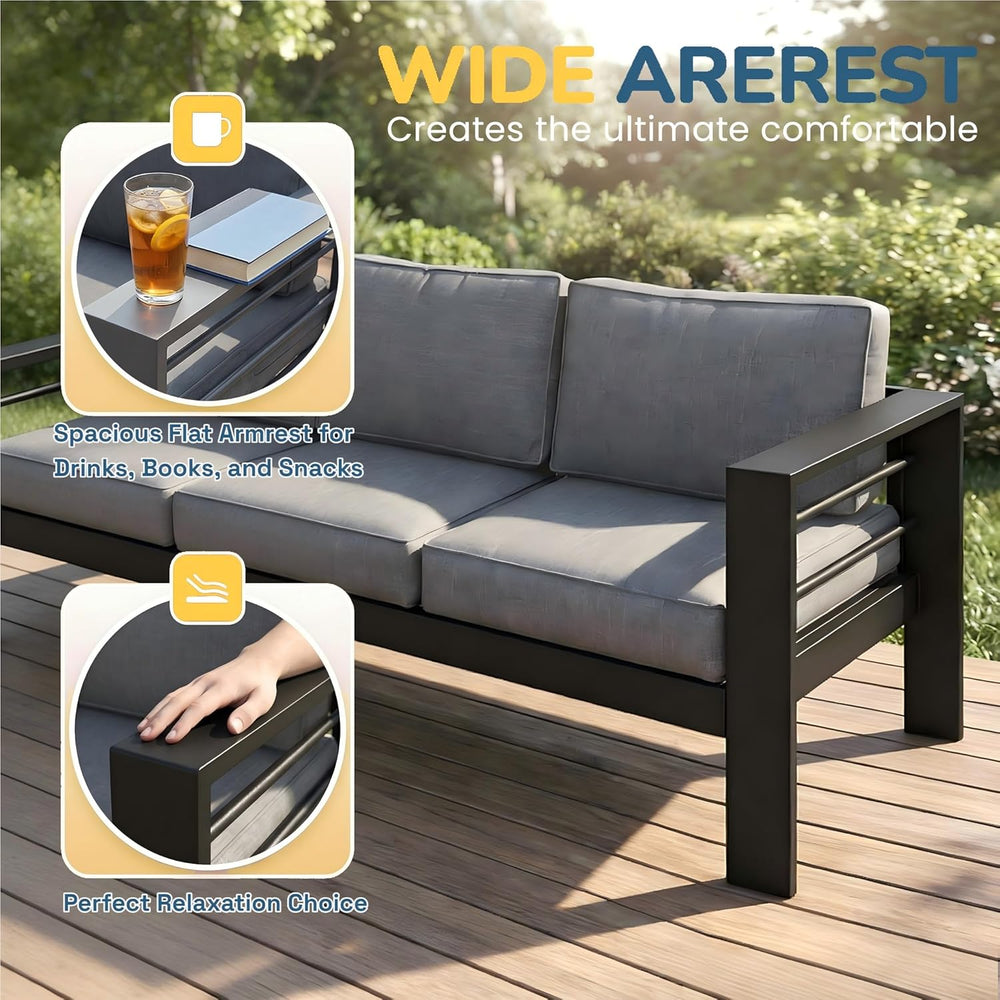 Aluminum Patio Furniture Set, All Weather Patio Sofa with 10" Back Cushion