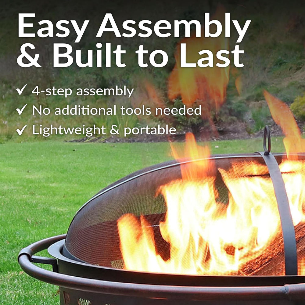 Sunnydaze Crossweave 36" Large Outdoor Fire Pit, Wood Burning, Round