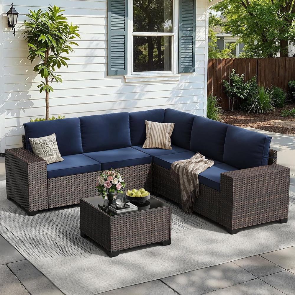 6-Piece Patio Furniture Set All-Weather Outdoor Wicker Sectional Conversation...