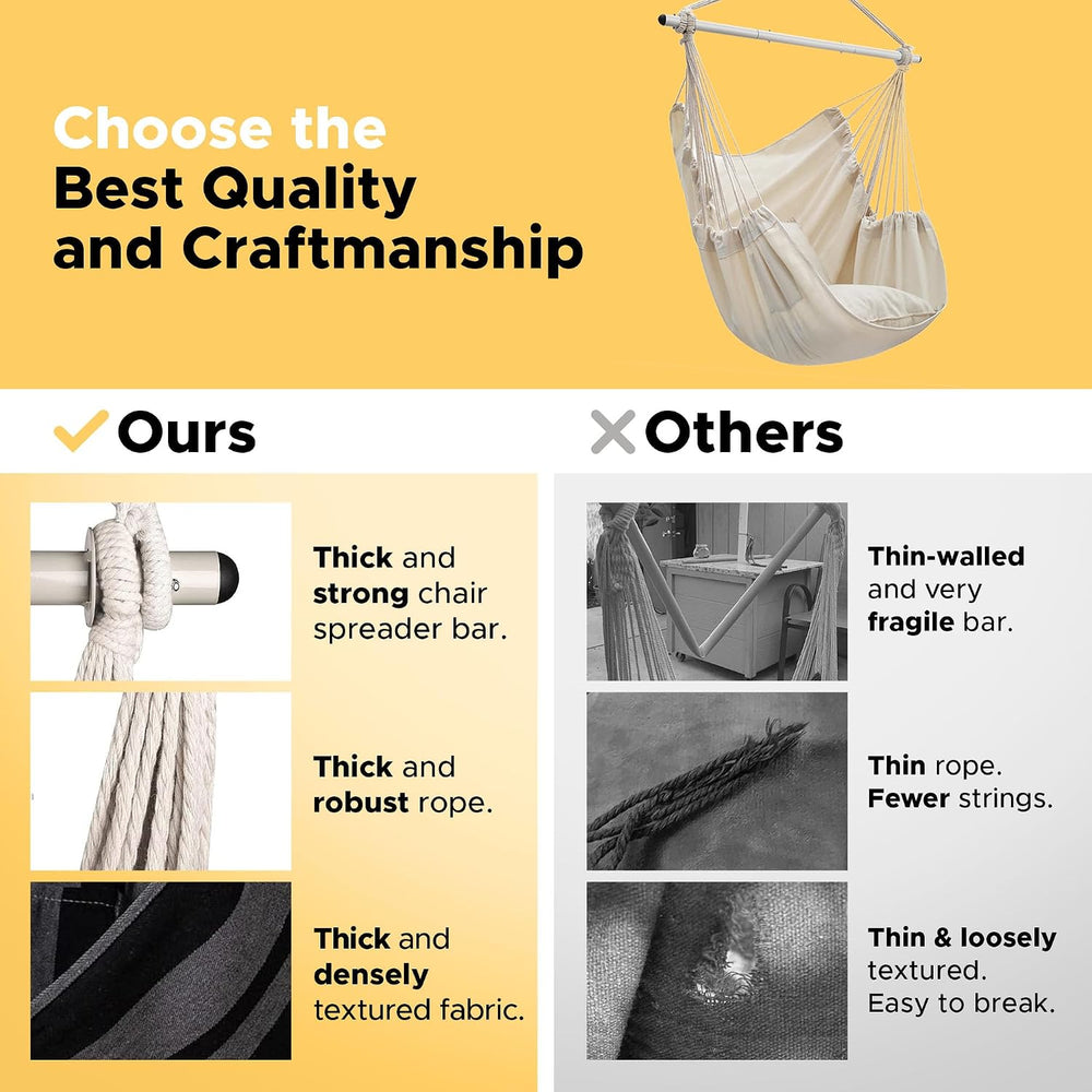 ADVOKAIR Hammock Chair Swing, Heavy-Duty Hanging Rope Swing Seat Supports 500...