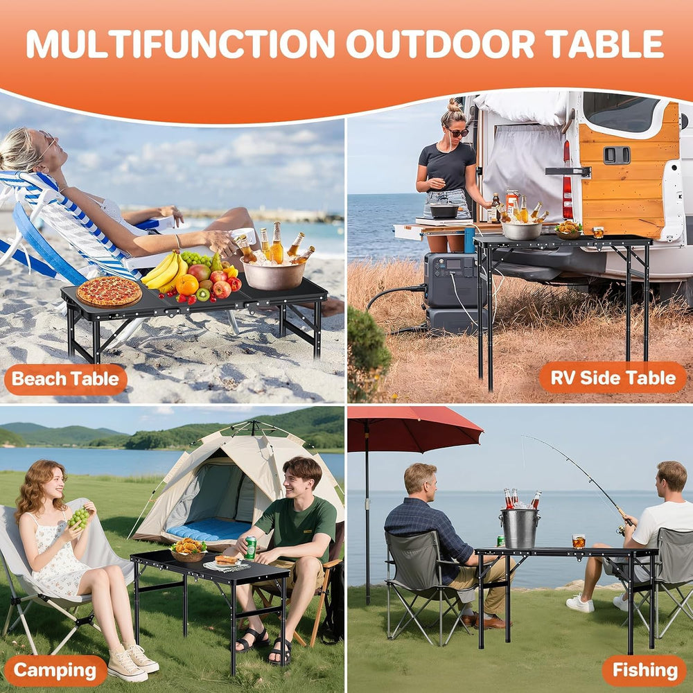 FUNYKICH 3ft Aluminum Folding Camping Table, 3 Height Adjustable Max 29.4"