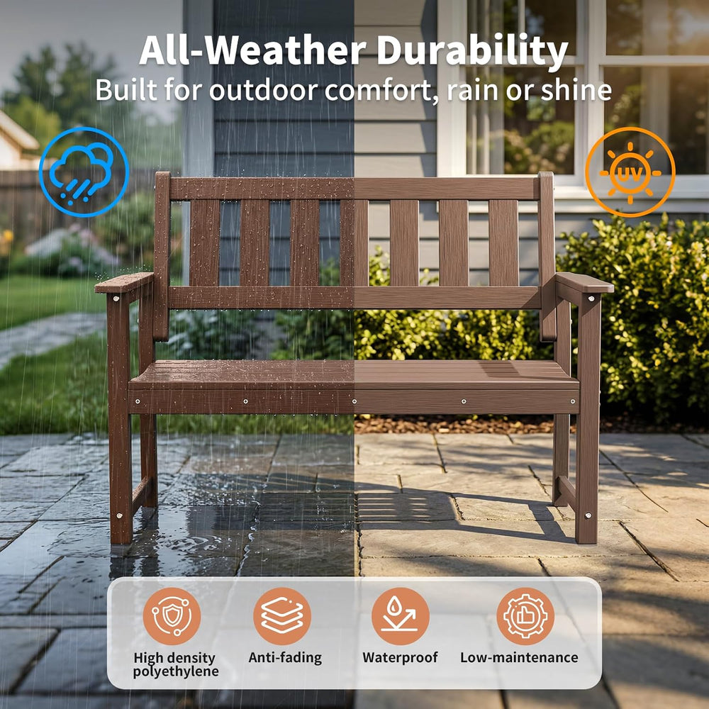 50" HDPE Outdoor Bench Weatherproof Patio Seating, Mocha Brown