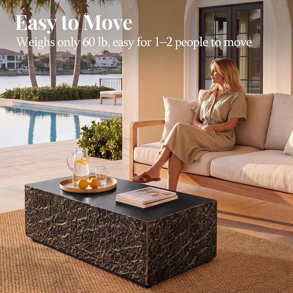 40" Rectangle Outdoor Coffee Table, Travertine Look, Bronze