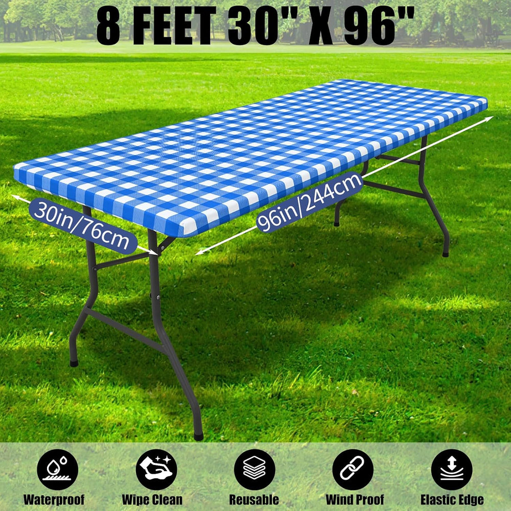 Smiry 8 Foot Picnic Table Cloth 4 Pack, Elastic Fitted Polyester Tablecloth