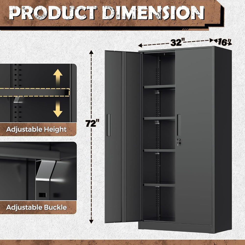 INTERGREAT Metal Storage Cabinet, 72” H Storage Cabinet with 2 Doors and 4 Ad...