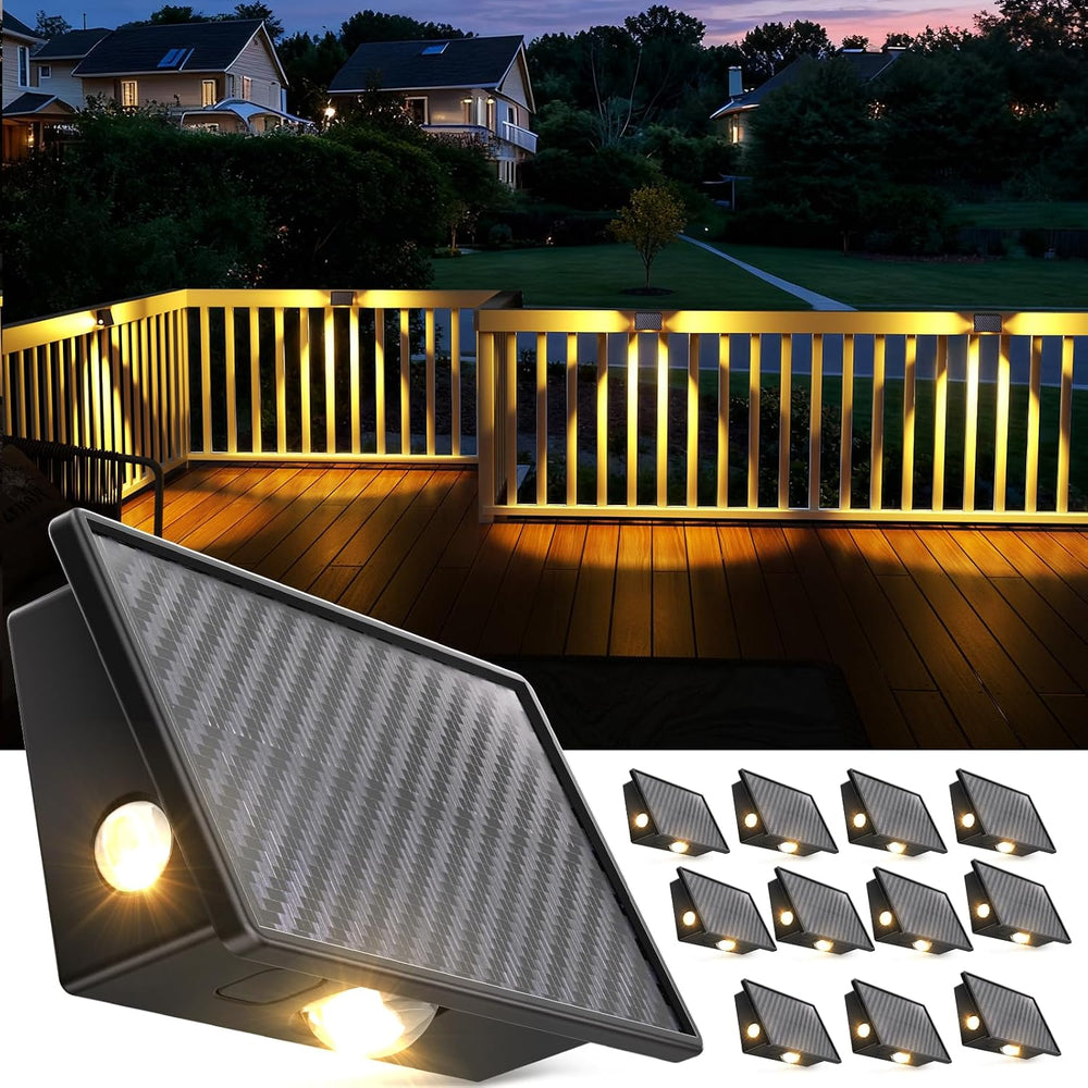 JSOT Solar Deck Lights Outdoor - 12 Pack Stair Step Fence Waterproof Light 5 ...