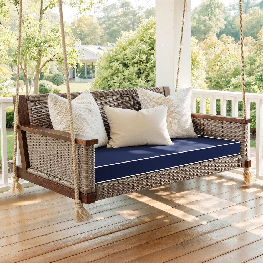 MIULEE Navy Blue 48x18x3 Inch Outdoor Bench Cushion with Adjustable Straps