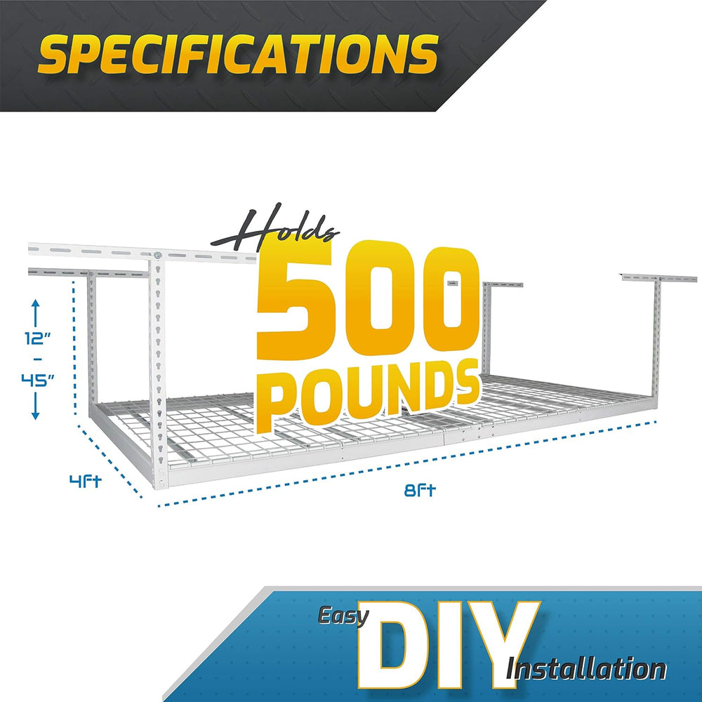 MonsterRAX 4x8 Rack and Bins Bundle | 4’ x 8’ Overhead Rack w/Storage Bins (W...