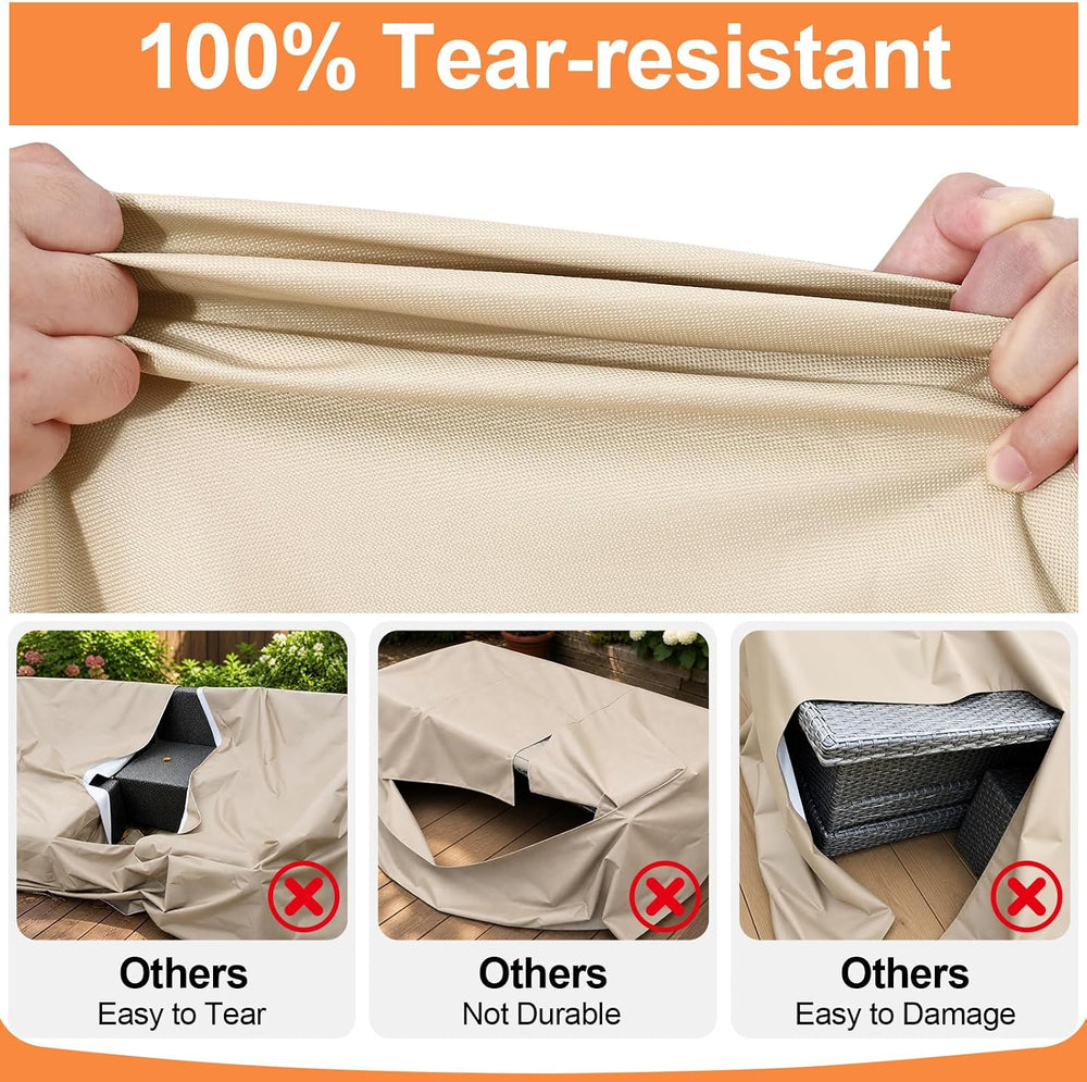 Smiry Waterproof Patio Furniture Cover 110L x 84W x 28H, Beige & Brown