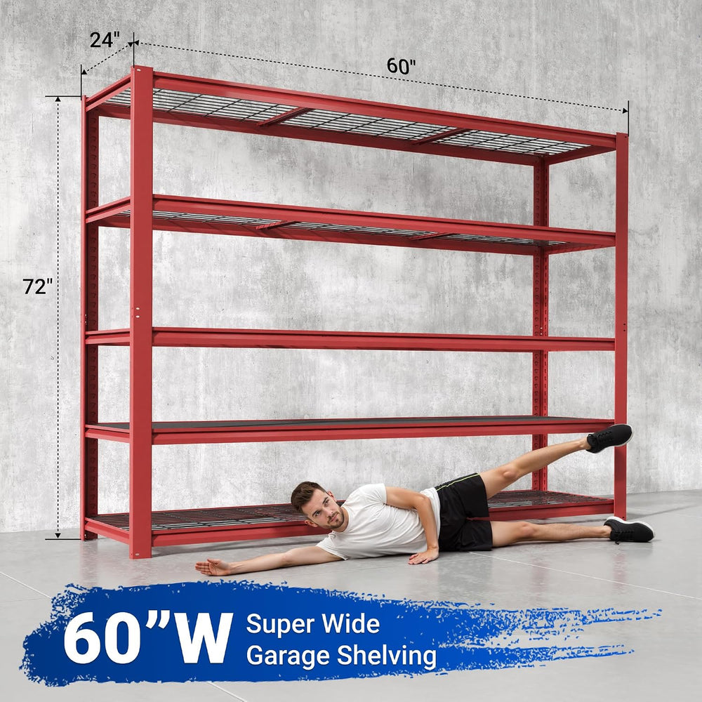 FLEXIMOUNTS Garage Shelving, 60" W x 72" H x 24" D, Red, 5 Tier