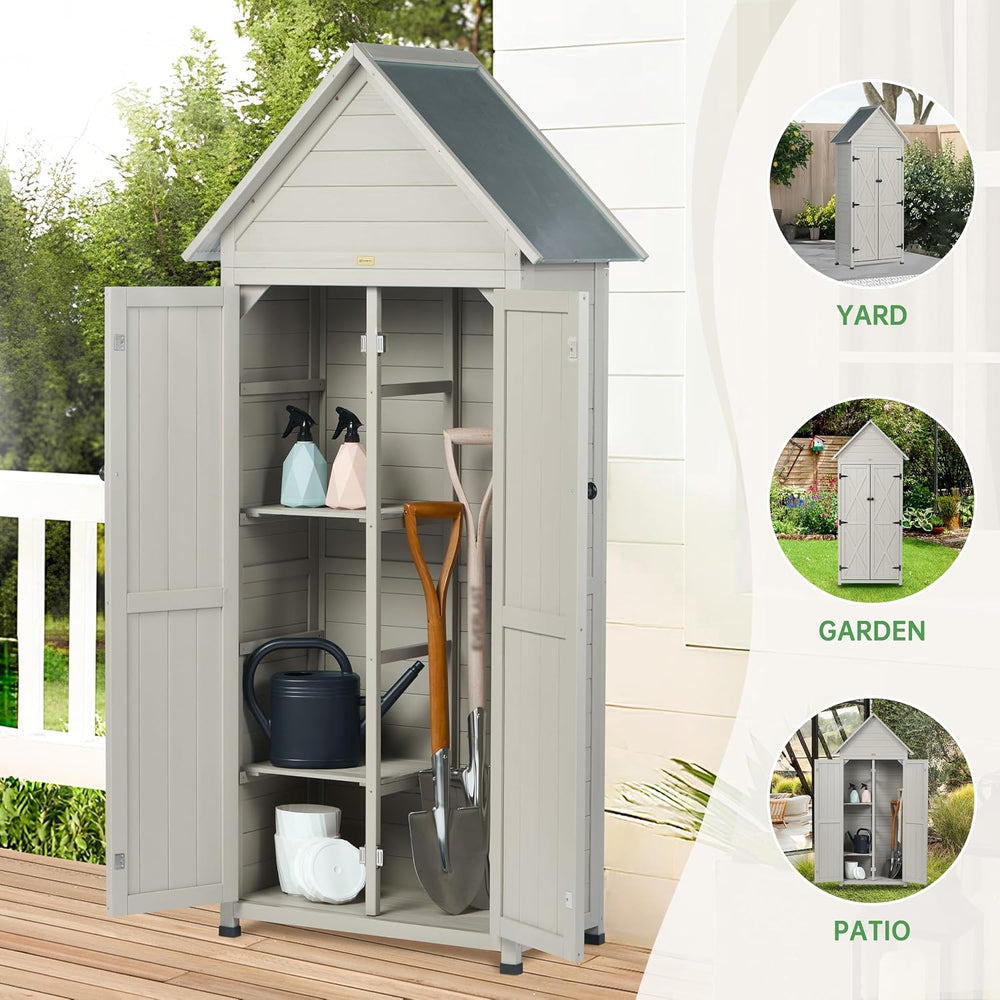Outdoor Storage Shed with Floor & Adjustable Shelves, Wooden Garden Tool ...