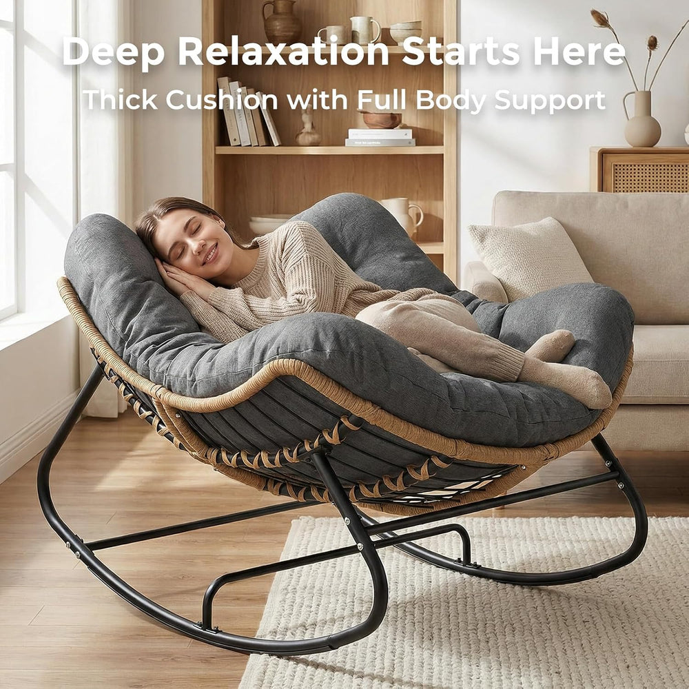 Papasan Outdoor Rocking Chair with Thick Cushion, Gray