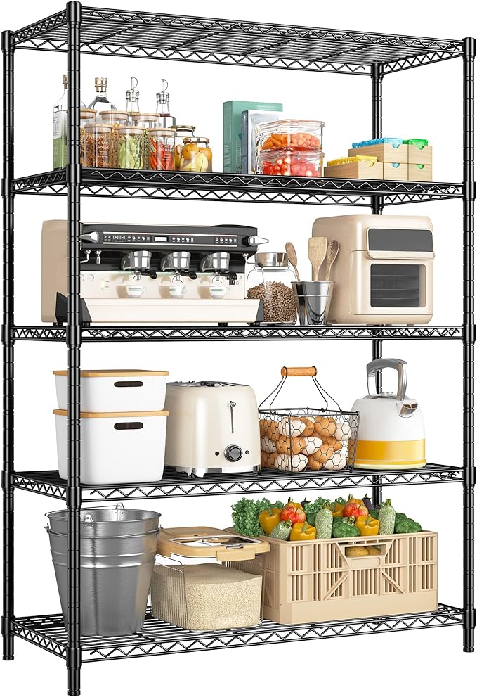 5 Tier Storage Shelves 71"H Wire Shelving Adjustable Metal Shelving,1000...