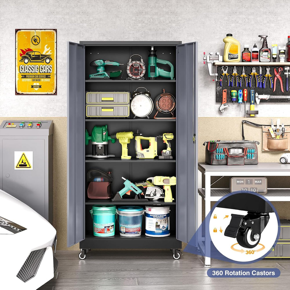 Metal Garage Storage Cabinet with Locking Doors and Adjustable Shelves, Wide ...