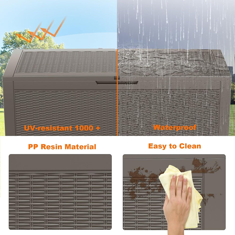 Vixzen 120 Gallon Outdoor Storage Box Waterproof, Large Lockable Resin Deck B...