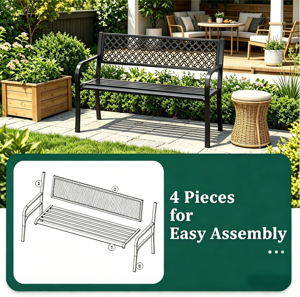 GarveeHome 50" Outdoor Bench for 2 Person,Heavy Duty Metal Steel Patio B...