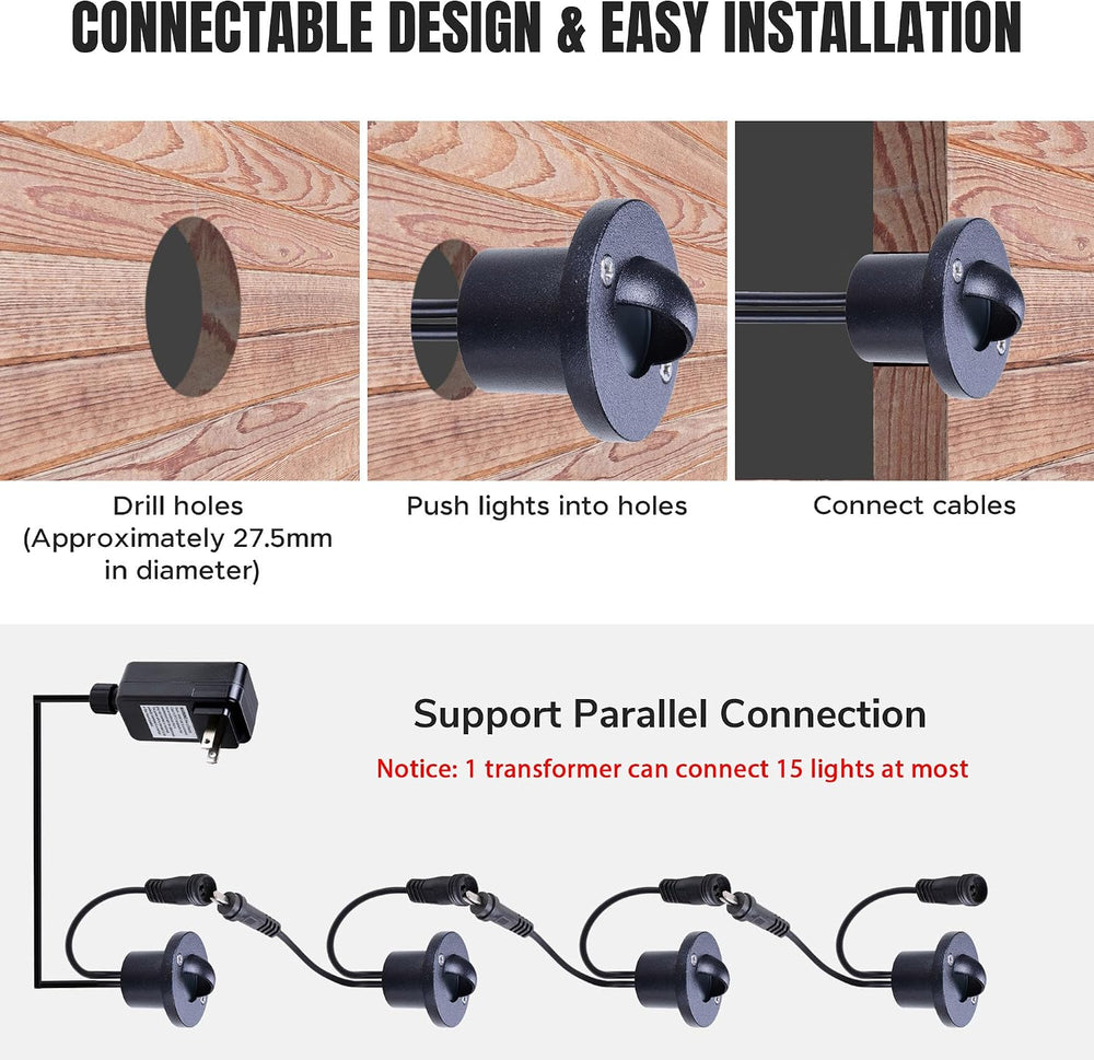 Yescom LumeStar 10-Pack 12V 7000K Cool White IP67 Outdoor Step Lights